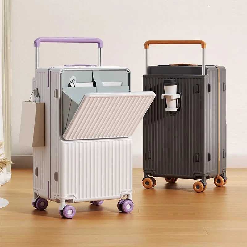 New Wide Tie Rod Luggage Front Opening Laptop Bag Multifunctional Travel Suitcases 20 inch Cabin Bag 2430Large Size SuitcasesW251024