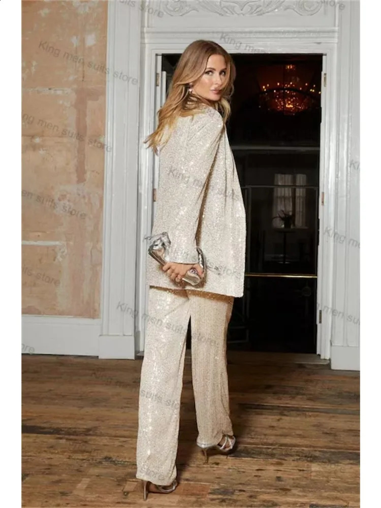 Fashion Sequin Women Suit Sets 2 Pieces Outfits Blazer Pants Office Lady Wear Suits Party Wedding Suit for Women Trendy 251023