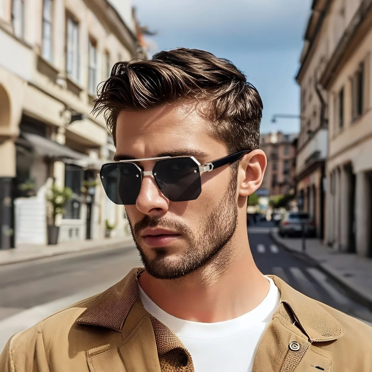Half Frame Sunglasses Men Women Square Flat Lens Retro Punk Shades UV400 Eyeglasses Mens Driving Eyewear 251023