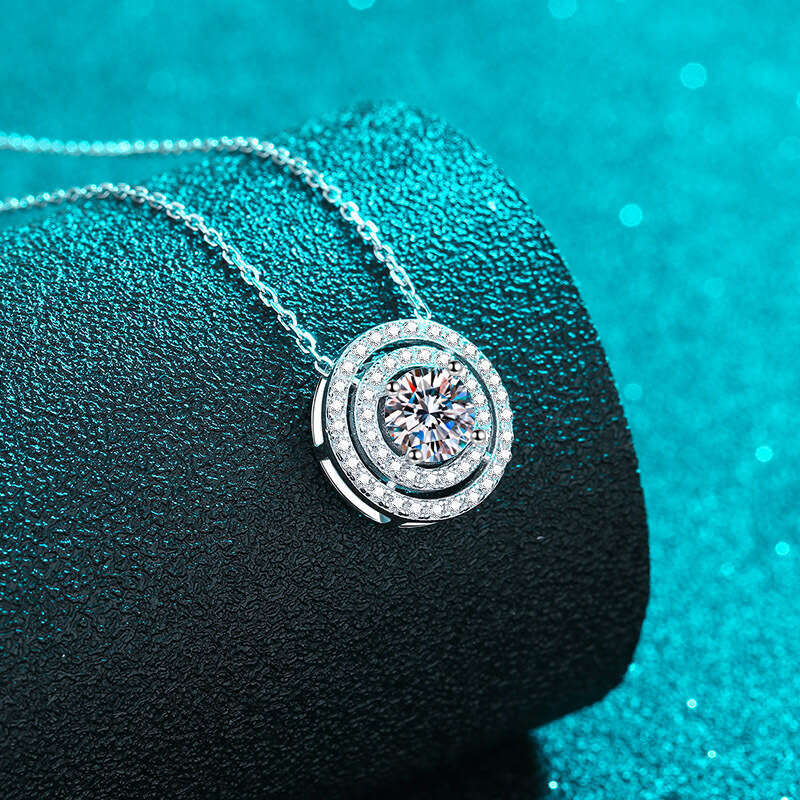 DHCollections-- Sterling Sier Necklace for Women Double Circle Round Moissanite Clavicle Chain Plated with PT950 Gold