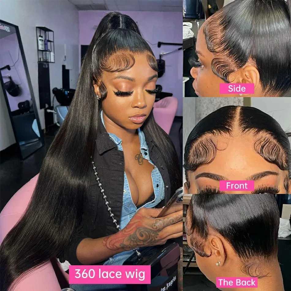 Hidden Strap Straight 360 Lace Front Wigs Human Hair Pre Plucked 12A Glueless Brazilian Virgin Wig With Drawstring HD Full Lace W251107