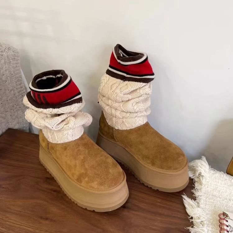 Sheepskin snow boots high tube wool tube women's new designer boots thick soled autumn and winter new luxury boots trendy height increasing boots