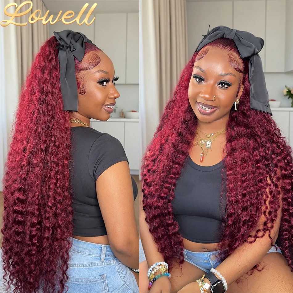 99J Burgundy 13x6 hd Lace Frontal Wig Water Wave Curly 13x4 Red Remy Human Hair Preplucked Brazilian Colored Hair Wigs for Women W251023