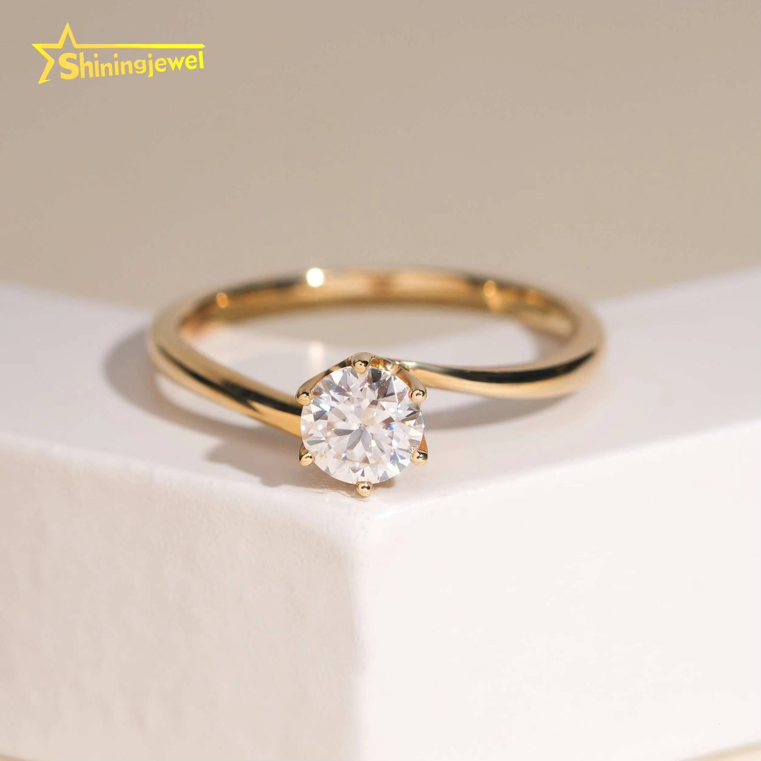 14K Solid Gold Women Ring Halo Rings Round Brilliant Cut Moissanite Engagement Rings for Women Pass Diamond Tester