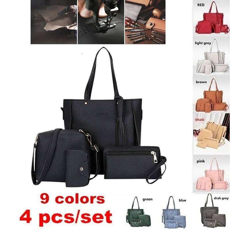 4Pcs/Set Ladies Leather Polyester Shoulder Handbag Messenger Bag Set 9 Colors