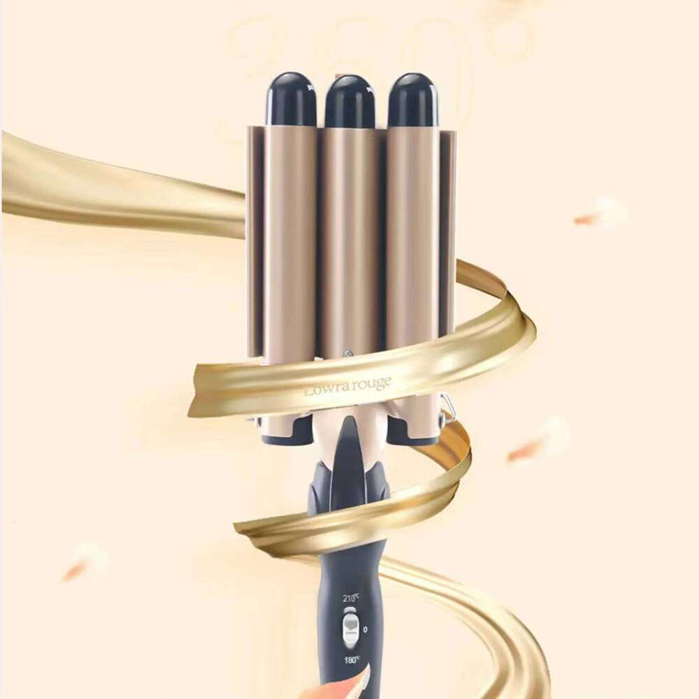3-Barrel Ceramic Hair Curler Iron with Digital TemperatureControl -Sleek Metallic Finish, Anti-Scald, Ideal for Home Use byWomen