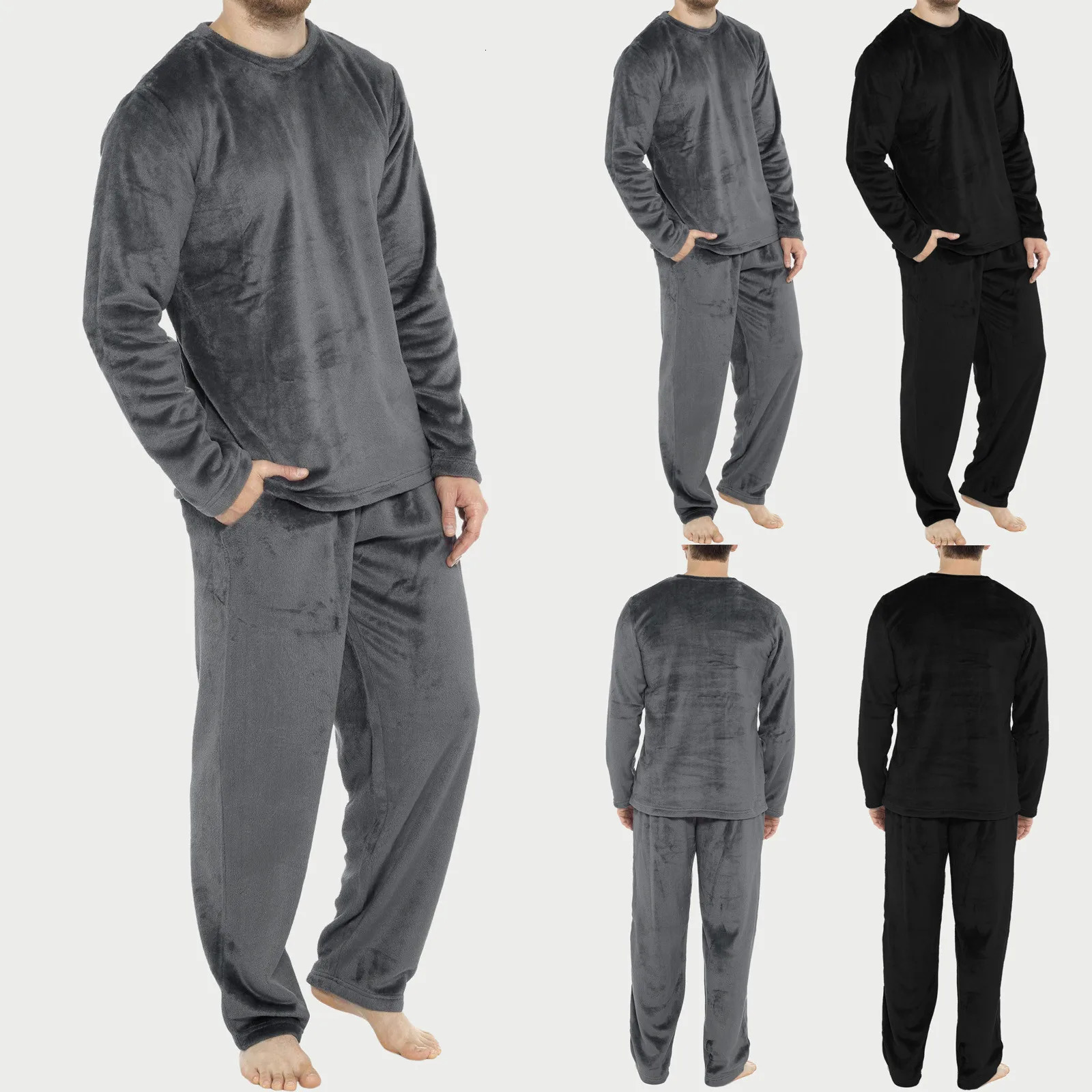 Winter Flannel Pajamas Men Korean Style Solid Color Sleepwear Padded LongSleeved Loose Fit Nightwear Homewear Set Loungewear 251021