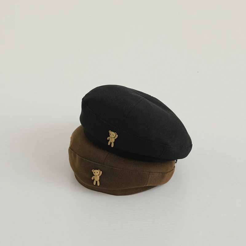 Ins Bear Woolen Kids Beret Hats Fashion Retro Boy Girl Autumn Winter Warm Caps Beanies Korean Children Artist Painter Caps 410YL251024