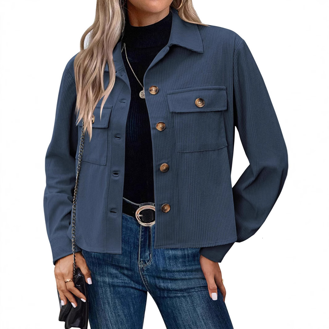 2025 Women's Fashion Casual Short Corduroy Button-Up Crop Jacket Top