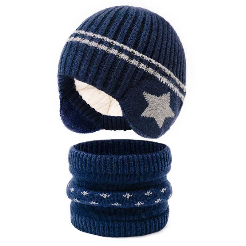 2pc312Y childrens hat for warmth in autumn and winter a thick windproof earprotecting hat and scarf set for boys and girlsL251024