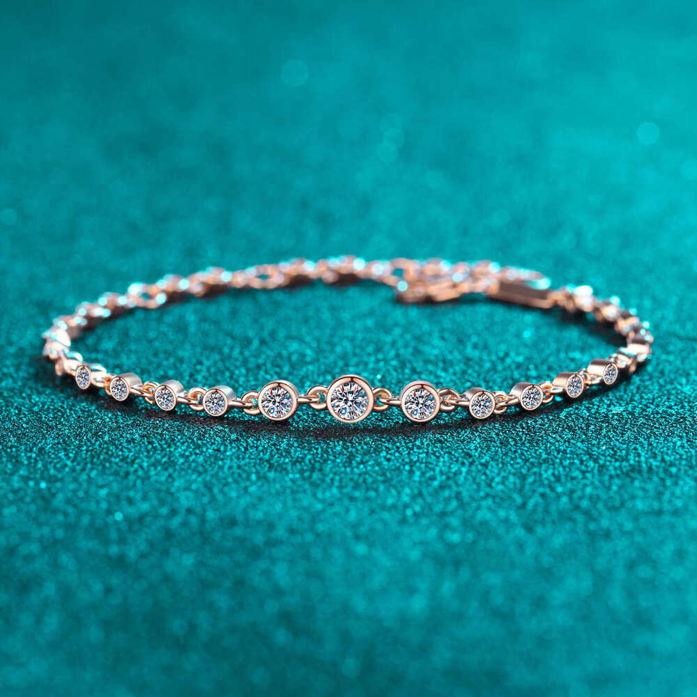 DHCollections-- S Pure Sier Women's Light Niche Exquisite High-end Simple Personality Champagne Gold Full Moissanite Bracelet Versatile Jewelry