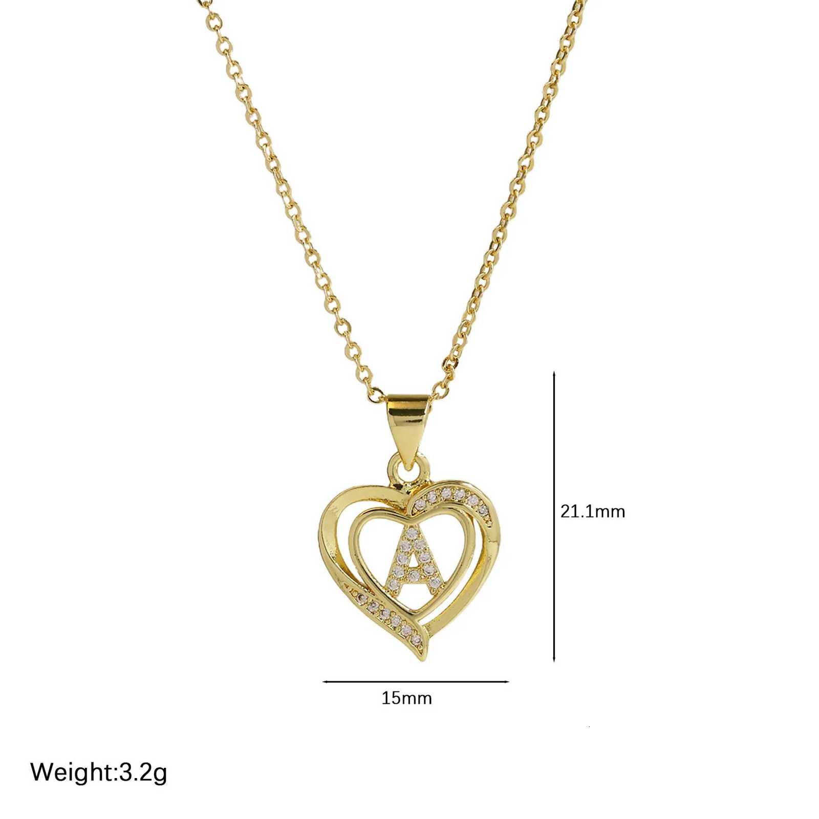 AZ English Letter Initial Necklace 18K Gold Plated Necklace Micro Setting Zircon Heart Necklace for WomenXJ251024