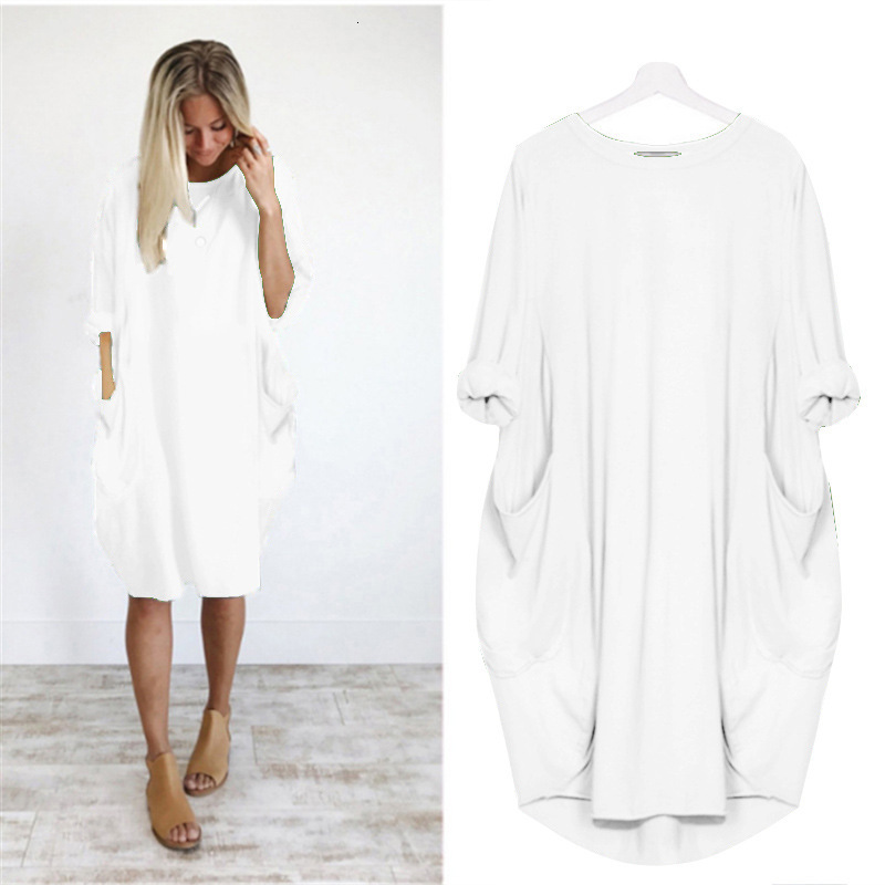 Women's Casual Loose Pocket Long Sleeve Plus Size Dress for Chubby Sisters