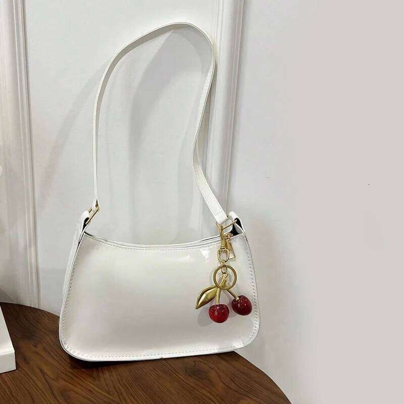 Solid Color PU Leather Women Shoulder Bags Fashion Ladies Cherry Pendant Handbags Purse Casual Design Female Hobos Underarm Bag