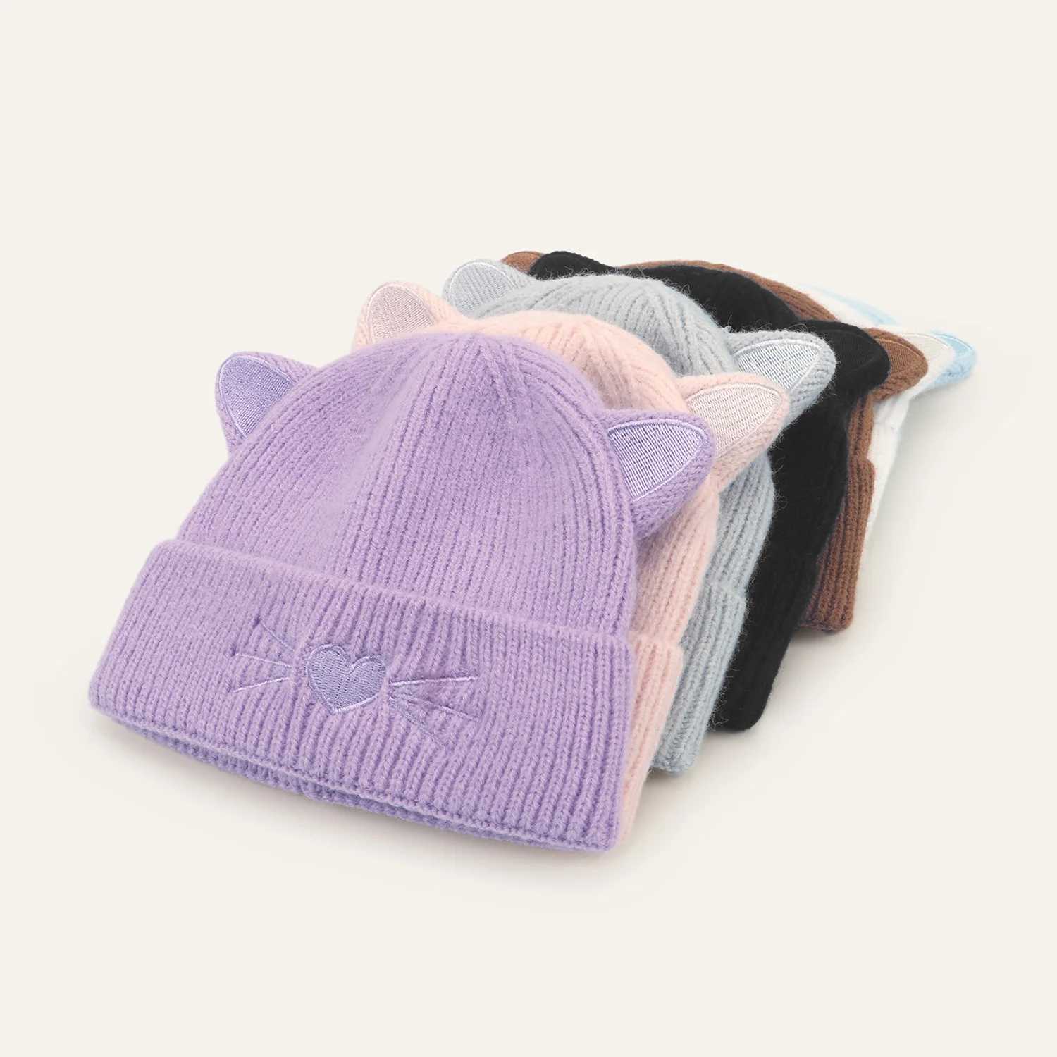 Baby Winter Warm Hat Cartoon Cat Childrens Knitted Ear Protection Hat Solid Baby Beanie Hats For Girls Boys 036Months Kids CapL251024