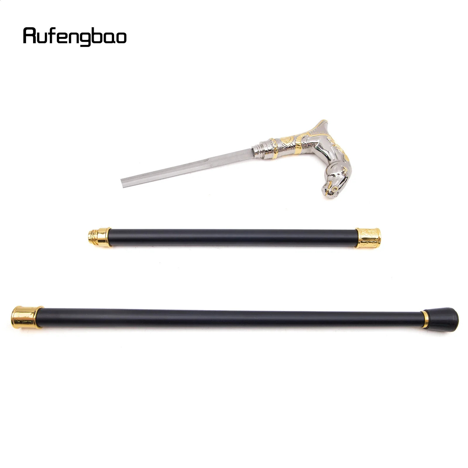 Golden White Horse Head Animal Walking Stick with Hidden Plate Self Defense Fashion Cane Plate Cosplay Crosier Stick 92cm 251022