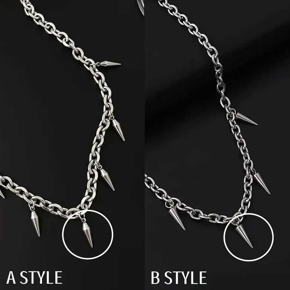 Hip Hop Rivet Necklace For Man Woman Titanium Steel Cone Pendant Sweater Chain Choker Jewelry Punk Male Cool AccoriesXJ251024