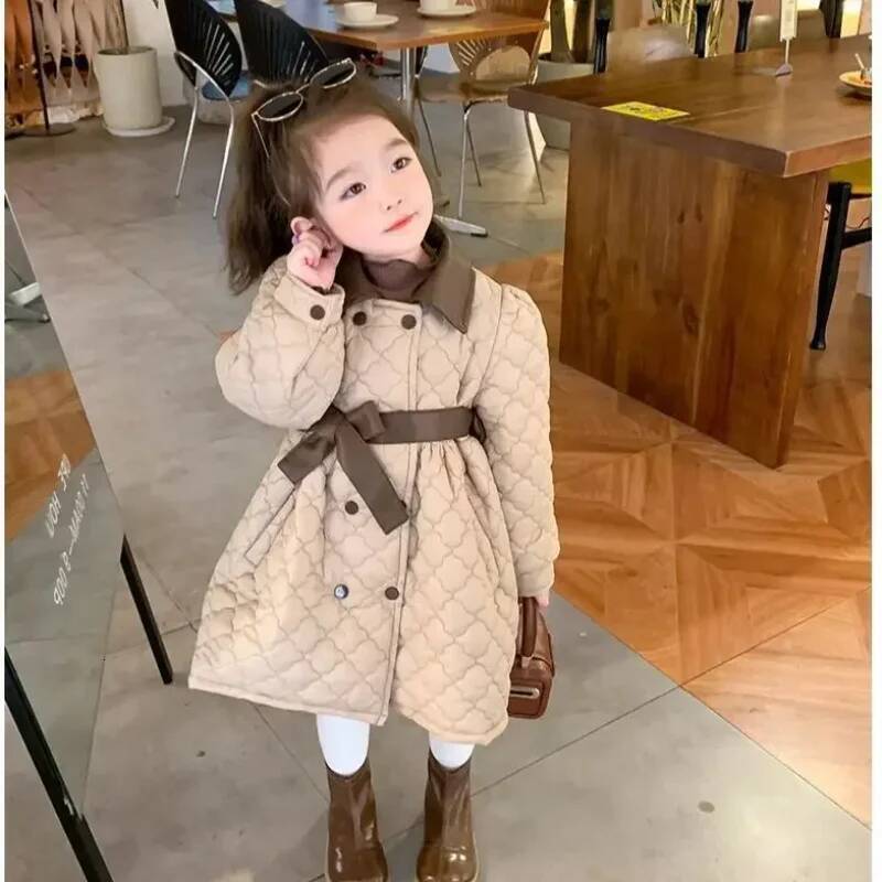 Children's Coats Girls' Cotton-padded PU Leather Clip Cotton Padded Medium Long Winter Coat Clothes for Girls ddmyshoesvip