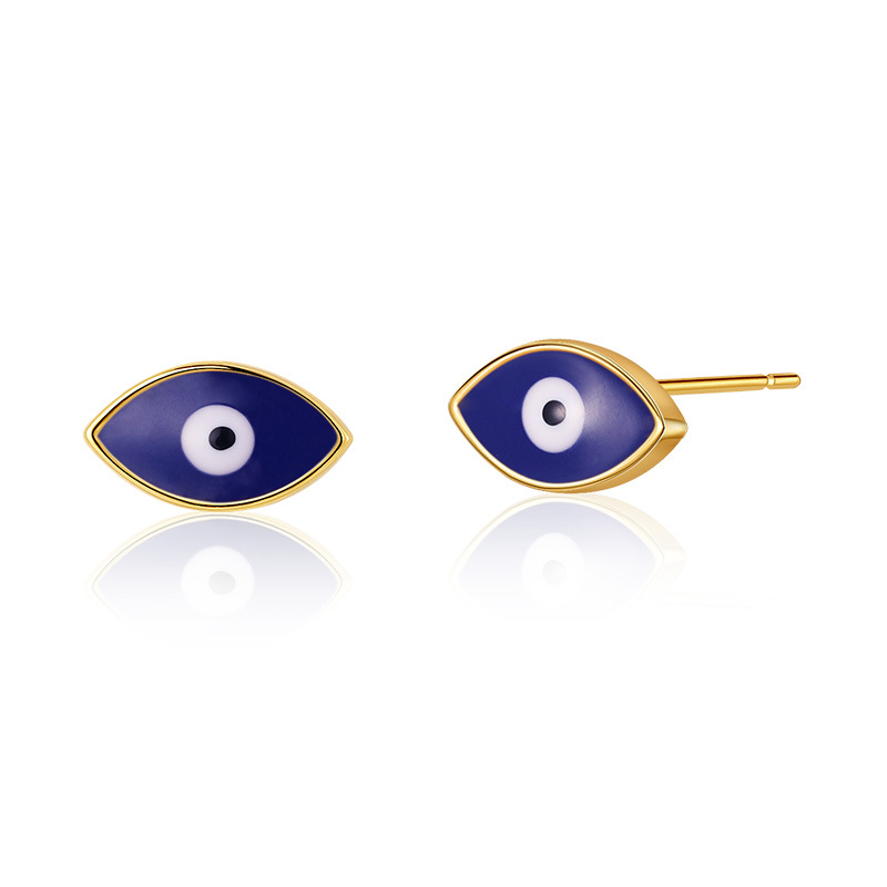 Luxury earrings 18K gold plated S999 sterling silver Devil's Eye earrings with blue diamond inlaid sparkling diamond geometric ring earrings Desi