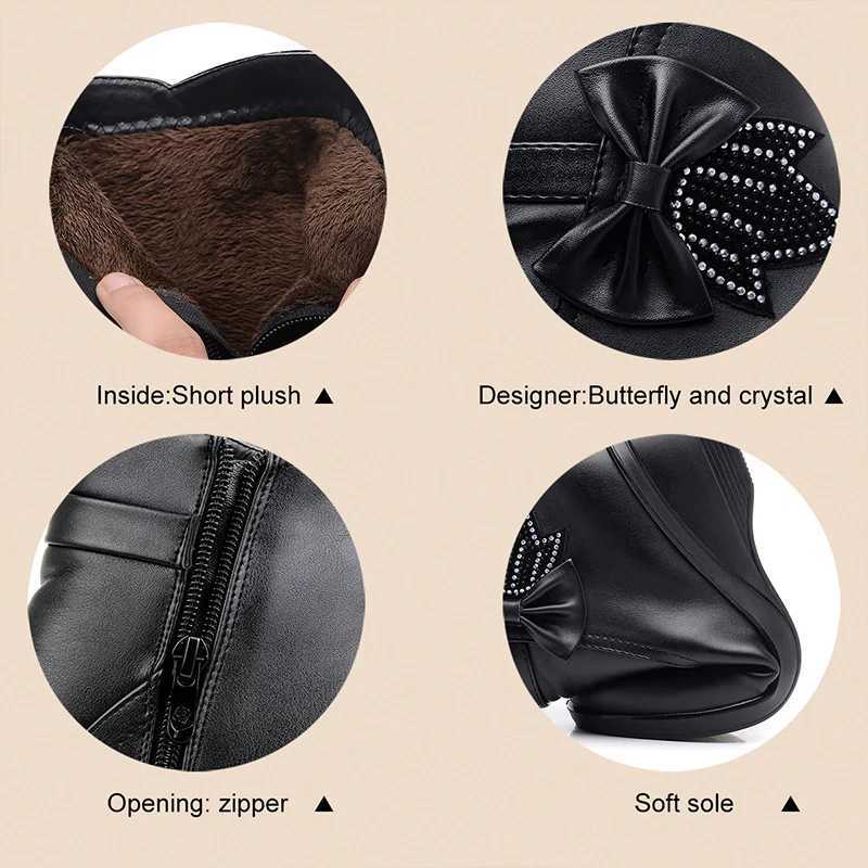 Fashion Winter Women Ankle Boots PU Leather Female Thick Plush Warm Snow Boots Mother Waterproof Nonslip Booties Luxury W251024