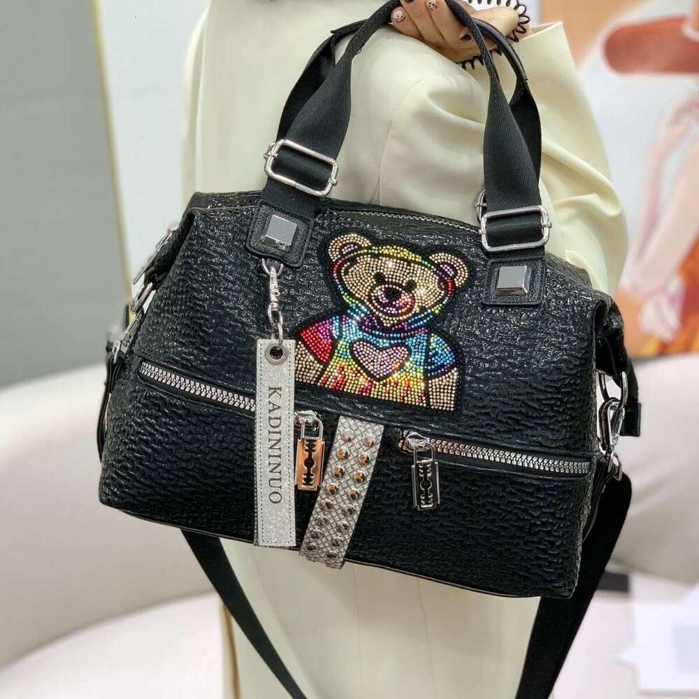 Women's 2025 New Single Shoulder Large Capacity Designer Bags Fashion Bear Rhinestone Versatile Casual Handbag Crossbody Tote Bag