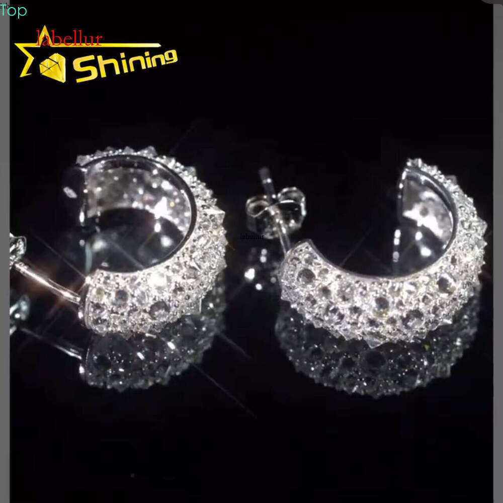 GRA Certificated Pass Tester Men Sterling Sier Upside Down Mosaic Setting Dia Hoop Hie Earrings