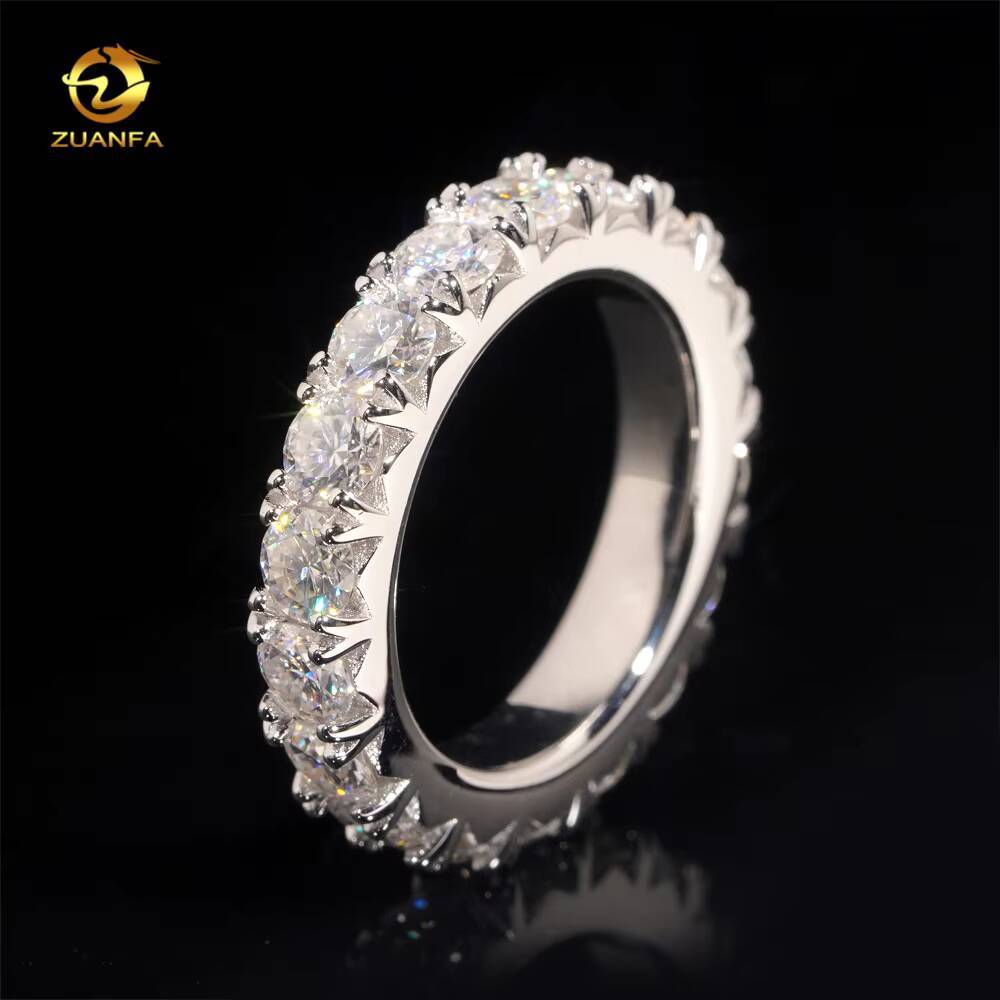 4mm Round Moissanite Wedding Band Ring 925 Silver Gold Plated Luxury Engagement Rings for Women