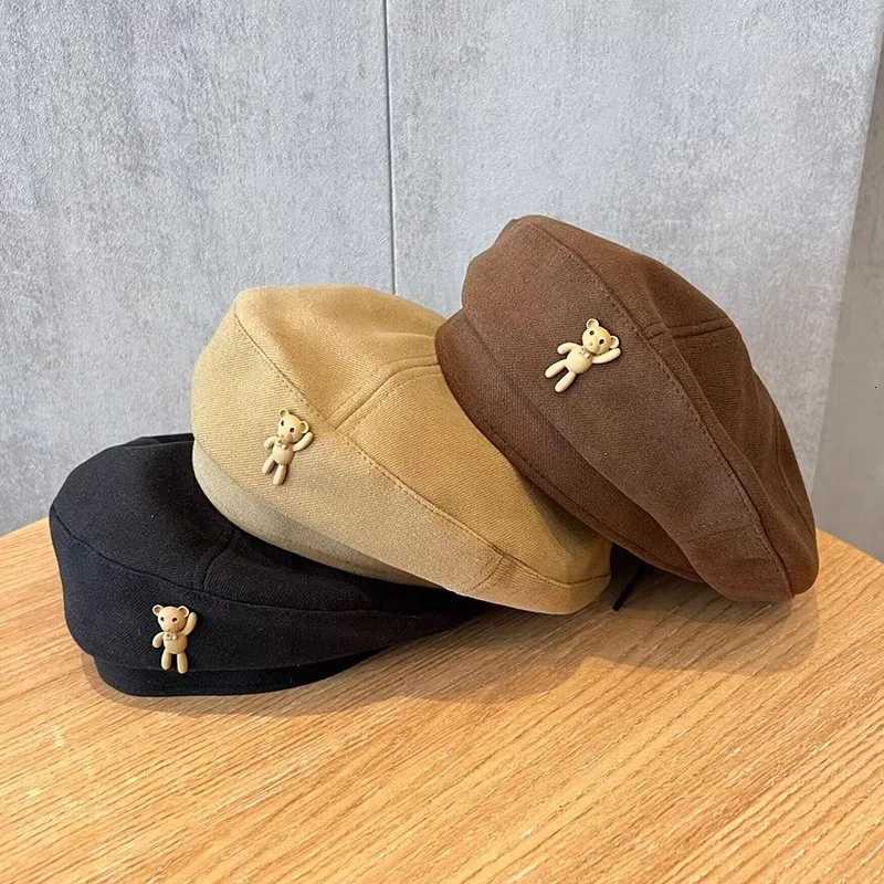 Ins Bear Woolen Kids Beret Hats Fashion Retro Boy Girl Autumn Winter Warm Caps Beanies Korean Children Artist Painter Caps 410YL251024