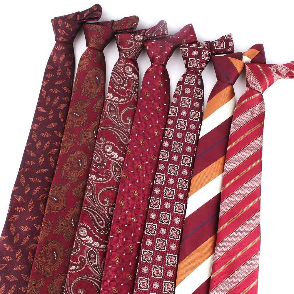 Mens Classic Striped Ties Jacquard Woven Wine Color Neck Tie Formal Party Gro Suit Necktie For Wedding Paisley Neck Ties Y251024