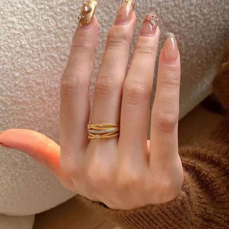 Brushed Multi-layer Wrapped 2025 New Fashion Light Luxury Micro-inlaid Super Shiny Exquisite Ring for Women