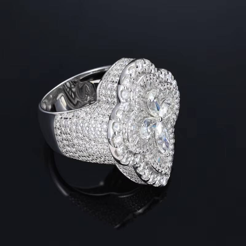 Luxurious Mens Hip Hop Jewelry 925 Sterling Silver Ring with High Quality Lab Grown Moissanite and 18k Gold Plating