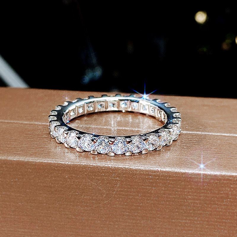 Classical 18K Real White Gold Plated Cubic Zirconia Rings for Women Dainty Diamond Stone Band Ring Bling AAA CZ Crystal Ring Wedding Jewelry Gift Acce