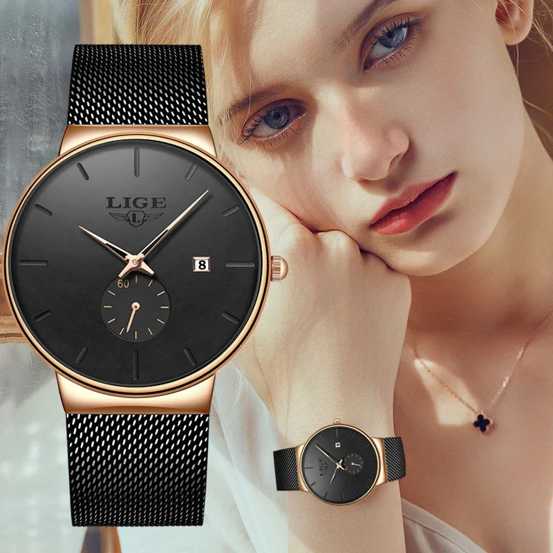 LIGE Ultra Thin Fashion Casual Ladies Watches Elegant Waterproof Business Quartz Watch for Women Gift Auto Calendar Clock 251021