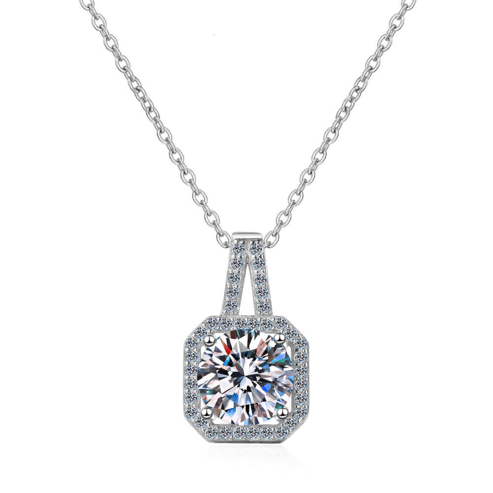 DHCollections-- Sterling Sier Plated PT950 Gold Four-Prong Women's Moissanite Necklace Sachet Pendant Clavicle Chain Straight