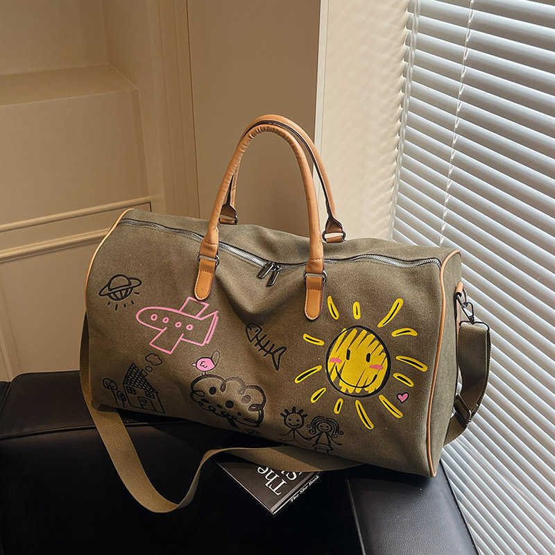 Graffiti Personality Travel Bag Trendy Fitness Bag Business Trip Luggage Bag Large Capacity Printed Yoga Bag