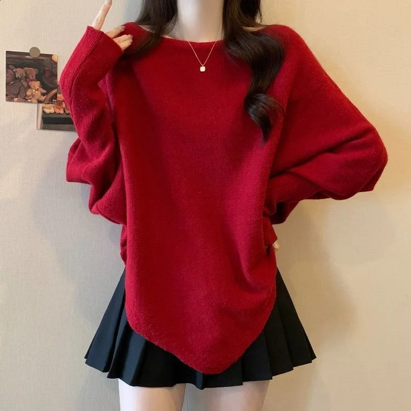Knitted Sweater Women Solid Color Pullover Long Sleeve Irregular Bat Sleeve Cape Top 251020
