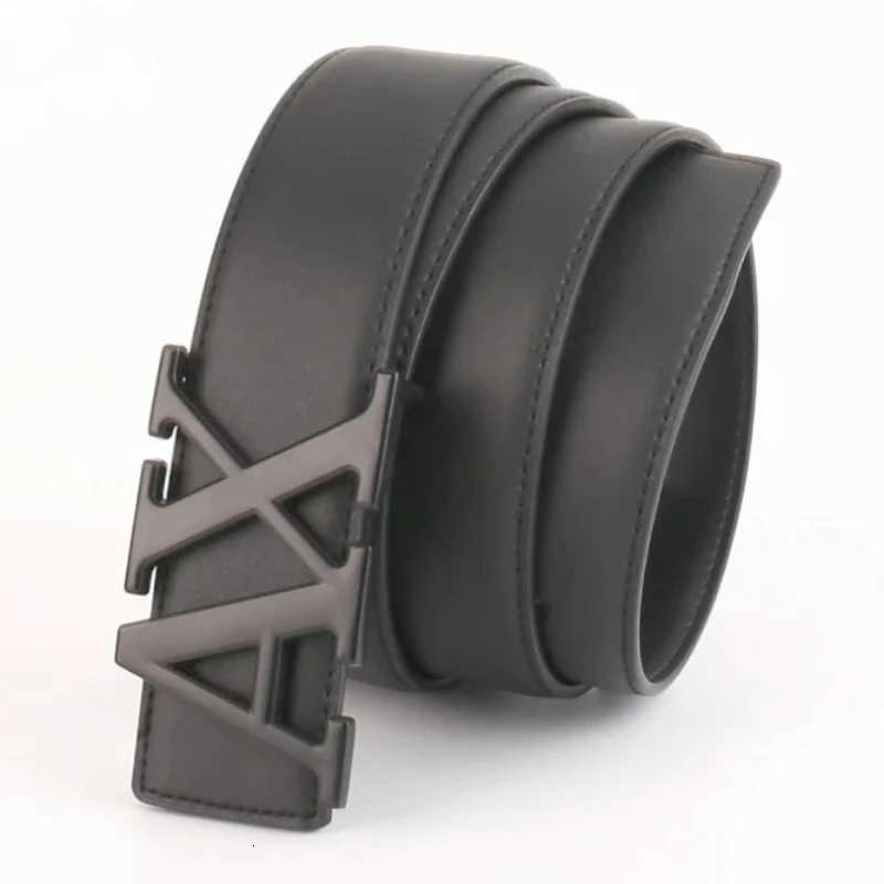 2025 New Crossborder Mens Belt Letter AX Buckle Waistband 38cm Fashionable Plain Weave Lychee Pattern Simple Versatile Belt W251024