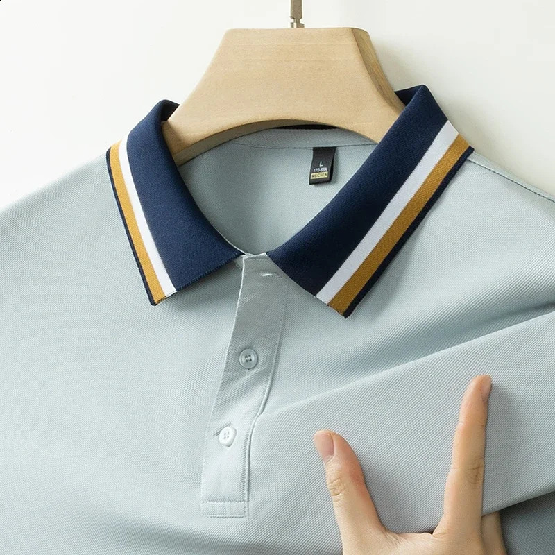 Mens Business Casual Short Sleeved Shirt Solid Color Polo Shirt Fashionable Breathable Comfortable Versatile Top 251020