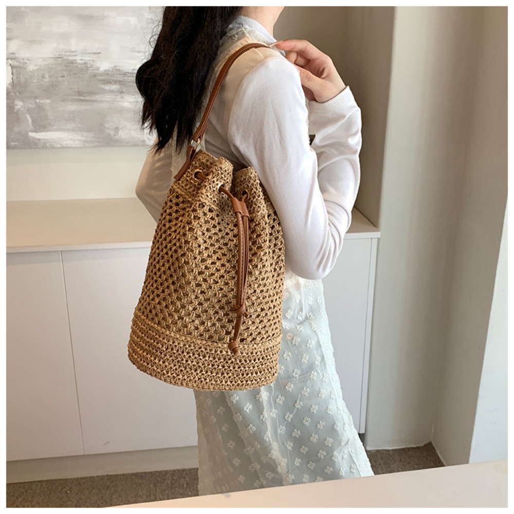 Woven Bag Women's New Fashion Bucket Bag Summer Niche Straw Bag Beach Shoulder Crossbody Bag