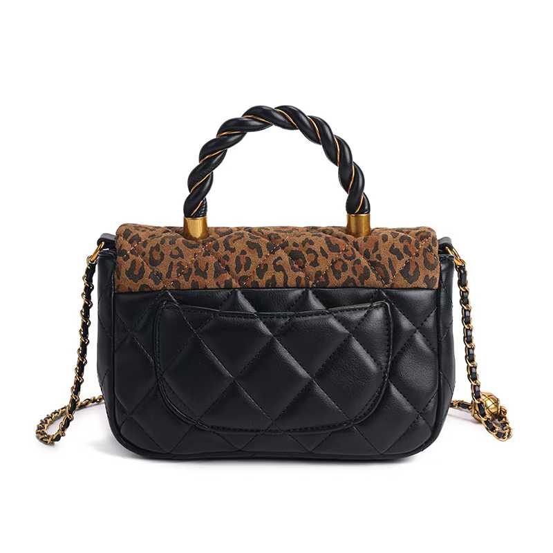 COCIO designer bag 2025 genuine leather new winter trendy and versatile leopard print diamond grid large capacity commuting tote bag for woman khaki b