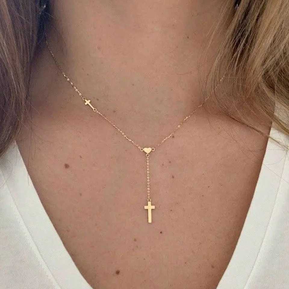DGIDDK Simple Mini Heart Cross Pendant Stainl Steel Chain Y She Womens Necklace Party Fashion Jewelry AccoriesXJ251024