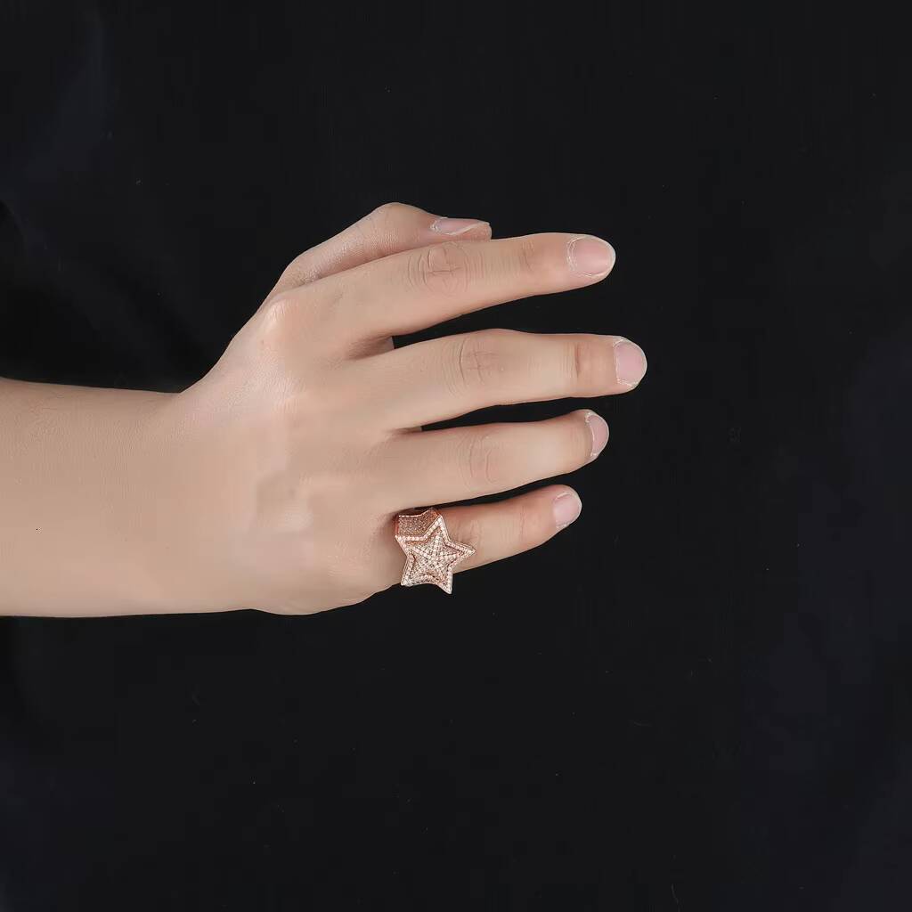 Wholesale Price 925 Sterling Silver Star Design Moissanite Men Hiphop Iced Ring Gold Plated Pave Setting GRA Certified