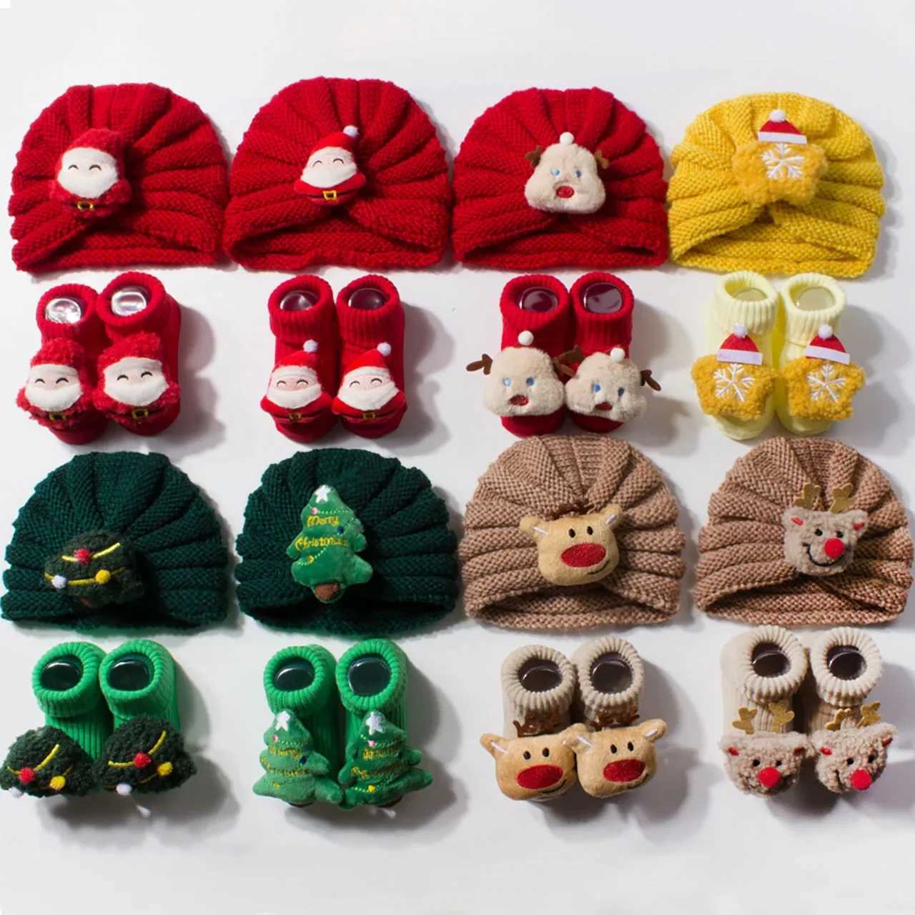 2PcsSet Christmas Baby Hat Socks Cute Santa Claus Baby Boys Girls Turban Winter Warm Knitted Toddler Cap Beanies Gift J251024