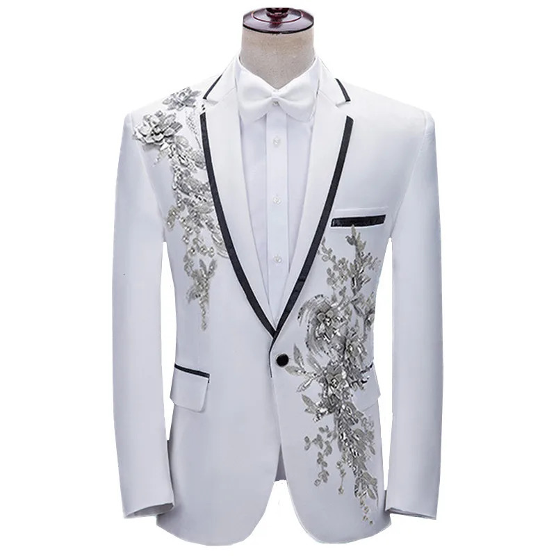 Men Patchwork Suit Single Button Flower Jacket Fashion Singer Host Pianist Stage Performance Blazers Coats 251023