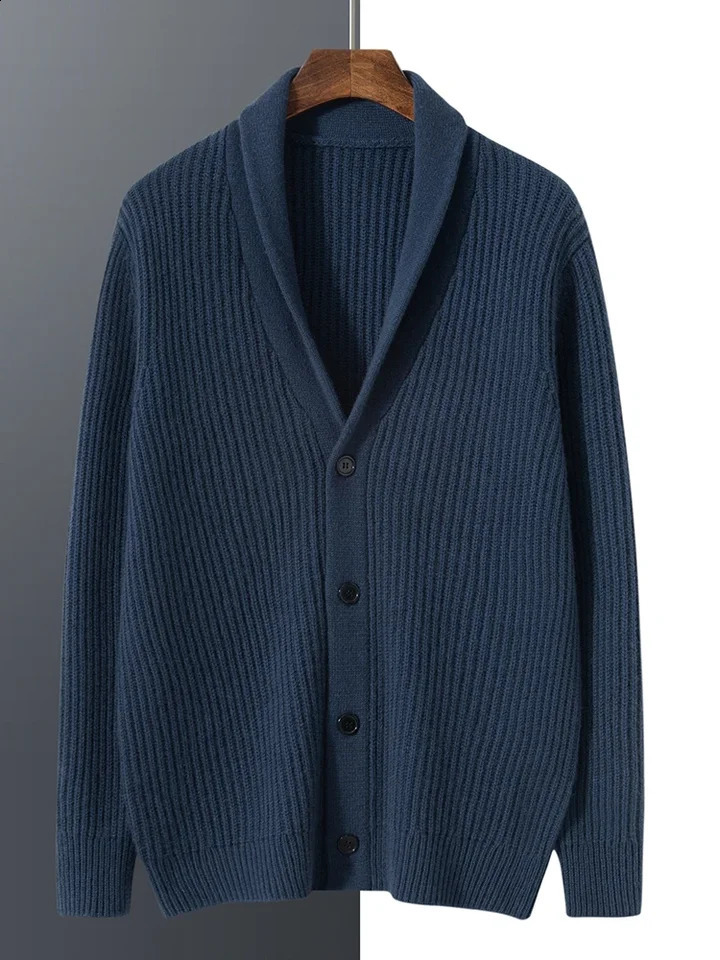 Mens Heavy Thick 100 Pure Cashmere Cardigan Olive Warm Collar HighEnd Sweater Coat Super Handsome 251015