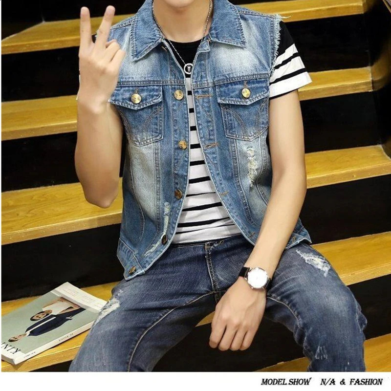 Spring and summer denim vest mens slimming threecolor leisure jacket 251017