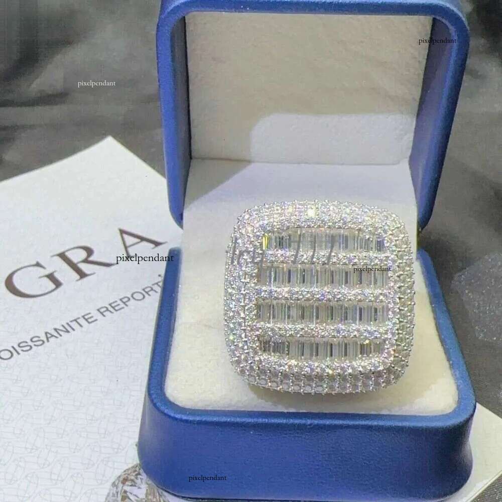 Hiphop Mens Pave Hip Hop Iced Out Cuban Ring Sier Rings Vvs Moissanite Dia Rapper Jewelry