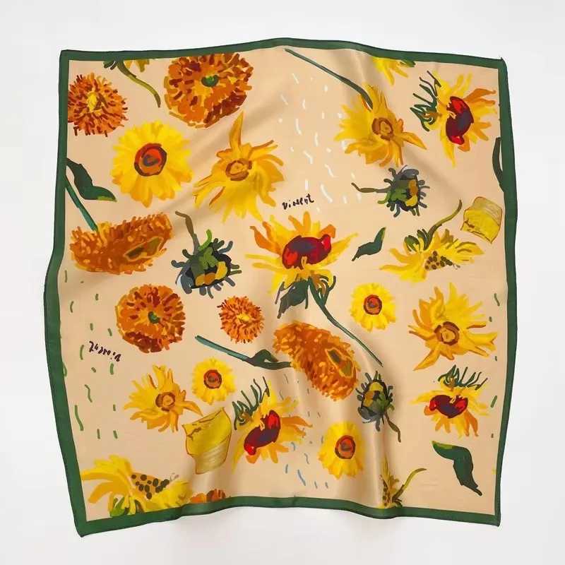 Luxury Fashion Print 7070cm Silk Square Scarf Wen Soft Satin Haiand Neckerchief Tie Fem band Foard Bag Ribbon Y251024