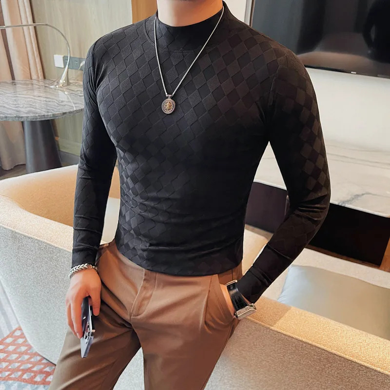 Playeras Para Hombres Big Size Mens Autumn Winter T Shirts Long Sleeve Fashion Korean Slim Fit Casual Turtleneck Basic Pullover 251020