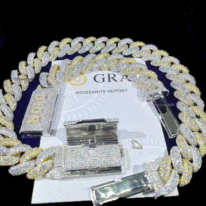 Hiphop Mossanite Sier 20mm Iced Out Chain Men Full Vvs Moissanite Gold Plated Necklace Cuban